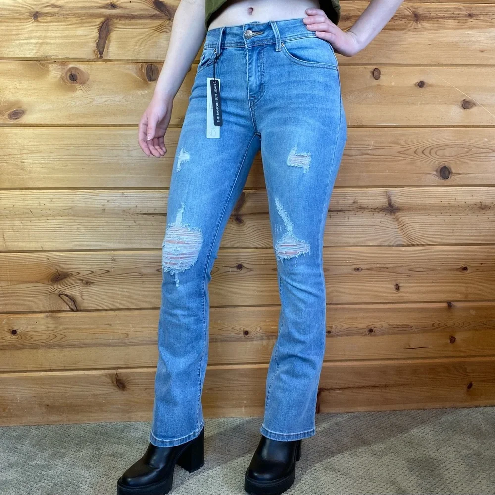 NWT Skinny fries 5 jeans destroyed distressed boot cut butt denim flare - Picture 5 of 6